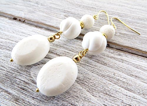 White coral earrings with carved shell, drop earrings, gemstone earrings, dangle earrings, summer jewellery, women jewellery