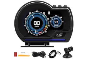 Akozon Pantalla HUD Head Up Para Automóvil Tacómetro De Indicador Inteligente De 11V-18V DC OBD2 + GPS Coche HUD Velocímetro Turbo RPM Alarma Manómetro Multifunción para Coche Camión