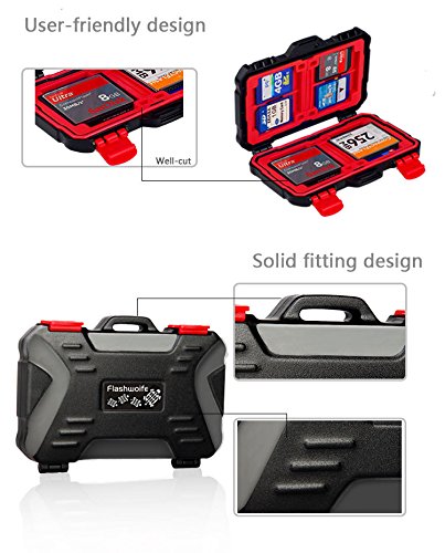 flashwoife Turtle-SD8MSD12CF4R spritzwassergeschütze Speicherkarten Schutzbox für 8 Stück SDHC und 12 Stück MicroSD und 4 CF Cards Case in schwarz mit rotem Inlay - 4