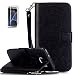Produktbild ISENPENK Samsung Galaxy S7 Edge(2016)/G935F/S7 edge Duos Flip Case,Original Flip Bookstyle Cover Wasserdicht Shockproof Anti Slip Protection Leather Case,Campanula Dual Print Muster Pattern Wallet Case mit Intern Karte Schlitz,Anti-Sturz Stoßfest Stoßdämpfend Triangle Hemming Wallet Tasche,Magnetic Closure Schutzhülle mit Standfunktion und Handy Gürtel für Samsung Galaxy S7 Edge(2016)/G935F/S7 edge Duos 5.5Zoll-[schwarz]+Panzerglas Folie/Displayfoile/Displayschutzfolie