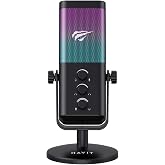 Havit GK65 RGB Profesyonel Yayıncı Mikrofonu 192kHz 24Bit Hi-Fi Dahili Ses Kartlı (Siyah)