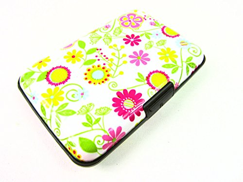 ALUMINIUM CREDIT CARD WALLET HOLDER RFID BLOCKING IN 4 PATTERNS (White with yellow pink flowers)