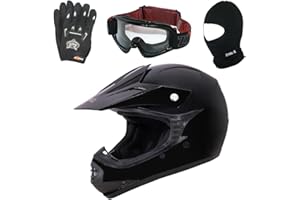 Zorax ZOR-X15 Black L (53-54cm) Kids Children Motocross Motorbike Helmet ECE 2206 & Gloves L(7cm) & Goggles & Balaclava - Youth Junior Dirt Bike Off Road Motorcycle Crash Helmet