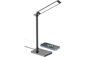 KALAHOL Desk Lamp, Eye-Caring Table Lamp with 10 Brightness Levels x 5 Colour Modes, Dimmable LED USB Charging Timer Function, Touch Control, Study for Home, Reading, Office, Bedroom, Black