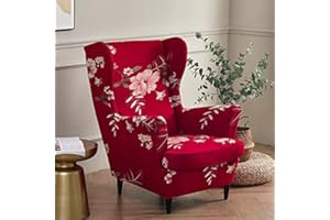 Highdi Funda de Sillón de Orejas Elástica para Strandmon, Funda de Sofá Relax 2 Piezas con Funda de Cojín, Fundas Protector de Butaca para Dormitorio, Recepción, Club (Rojo fragante)