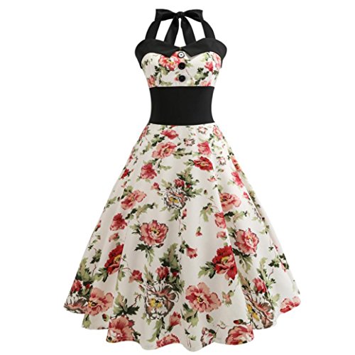 Malloom Halter Vintage Femme Impression Bodycon Sans Manches Soirée Bal de promo Balançoire Robe