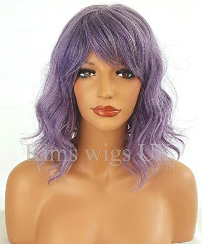 Kims Wigs Ladies Womens Wavy Heat Resistant Lilac/Silver Grey Mix Shoulder Length Bob Wig