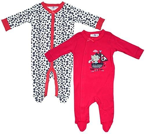 Girls Baby Pack Of 2 Kitty Sailor Sleepsuit Cotton Rompers Sizes From Newborn To 9 Months