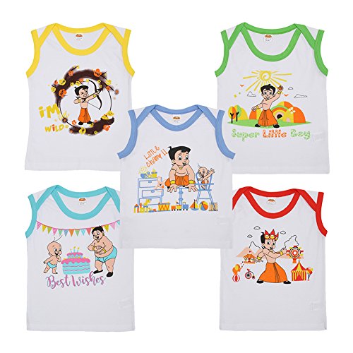 Luke and Lilly Chhota Bheem Kids Printed Round Neck Soft Cotton Sleeveless T-Shirt for Baby Boys Pack of 5