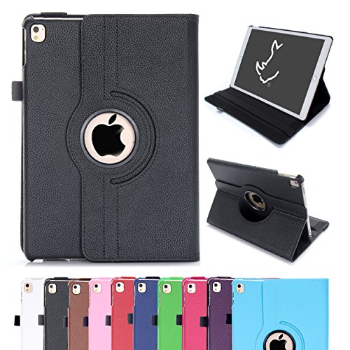 iPad Air 2 Hülle, RC iPad Air 2 / iPad 6 360 drehende Smart Hülle PU Leder Abdeckung Gehäusedeckel für Apple iPad Air 2 Sleep / Wake (Schwarz)