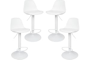 THINFAR Set di 4 Sgabelli da Bar, sgabelli Bar, sgabelli Cucina, Sedia Alta da Bar, Rotazione 360 ​​°, Altezza Regolabile,55-75cm (bianco puro -4)