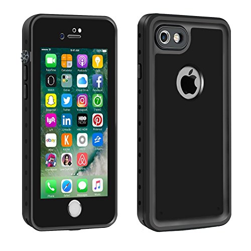 100% Waterproof iPhone 7 Case, Eonfine iPhone 7 Full-sealed Rubber Rugged Cover with Touch ID, Underwater IP68 Certificated Snow Dust Dirty Proof Case with Clear Sound for iPhone 7 4.7 Black