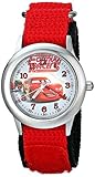 Disney Kids' W001588 Time Teacher Lightning McQueen Stainless Steel Watch with Red Nylon Strap