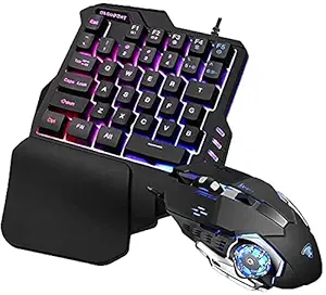 MFTEK Bloodbat One Handed Gaming Keyboard Combo RGB Backlit 35 Keys 7 Button Gaming Mouse Portable Mini Gaming Keypad Ergonomic Game Controller Combo for PC PS4 Xbox Gamer