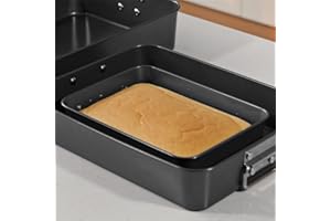 REACHMALL Teglia da forno antiaderente, 26 x 19 x 6 cm, nera, teglia rettangolare in acciaio al carbonio resistente