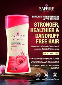 Saffire Naturals Rosemary & Tea Tree Shampoo | Enriched with Neem & Tulsi Extracts | Anti-Dandruff | All Hair Type | 200 ml
