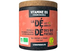 Les Bio Frères – Vitamine D3 d’origine naturelle – Lichen bio – 120 comprimés à croquer – Cure de 4 mois – Goût Abricot bio – Compléments alimentaires