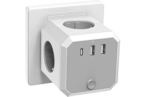 PABANCE Steckdosenwürfel mit USB, Mehrfachsteckdose Überlastschutz 4 Fach Steckdosen mit 2 USB und 1 Type-C Steckdosenadapter, 7 in 1 Multiple Steckdose mit Schalter für Zuhause, Büro, Reisen - Grau