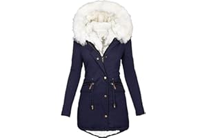 EMATOP Wintermantel Damen Warmer Lang Jacke Baumwolle Einfarbig Wanderjacke mit Kapuze Wintermantel Langarm Elegant Steppmantel Herbst Winter Outdoor Baumwolljacke Kuschelig Winterparka Mantel
