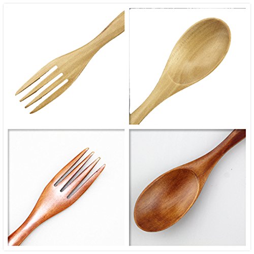 X cool 2 in 1 Natur Holz Löffel und Gabel 21cm für Reisen im Freien (2er Set) - 5