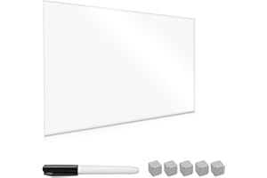 Navaris Tablero de Notas magnético de Vidrio - Pizarra magnética de recordatorios de 60 x 40 CM - Incluye rotulador imanes y Set de Montaje - Blanco