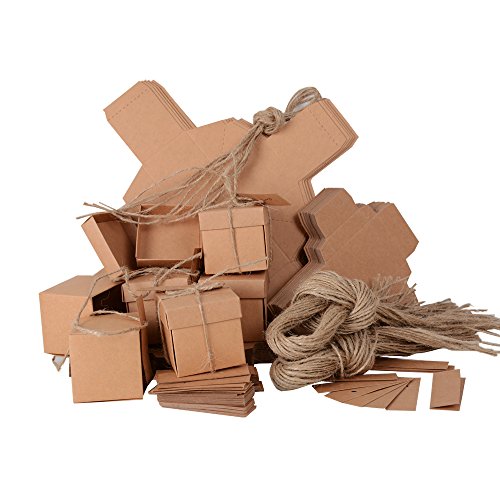 100 stk. Kraftpapier Bonboniere (mit Juteschnur und Geschenk Etikett) 5x5x5 cm Geschenkboxen Hochzeit Weihnachten Pralinenschachtel Geschenkverpackung Tüten für süßigkeiten Karton - 6