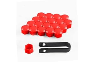 showll 20x Kappen Set Radmuttern Kappen Radschrauben 17mm Radschraubenkappen Set Abdeckungen Radkappen inkl. Abzieher, Rot