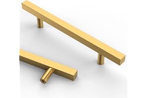 Astrée 10 Pack Gold Kitchen Cupboard Handles - 128mm Stainless Steel Cabinet Handles with Brass Finish for Cupboard Doors and Drawers