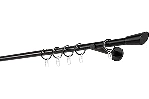 ONDECO Asta per tende su misura, 20 mm, Rag 1 corsa, 12 cm, con anelli per tende, colore nero, 290 cm