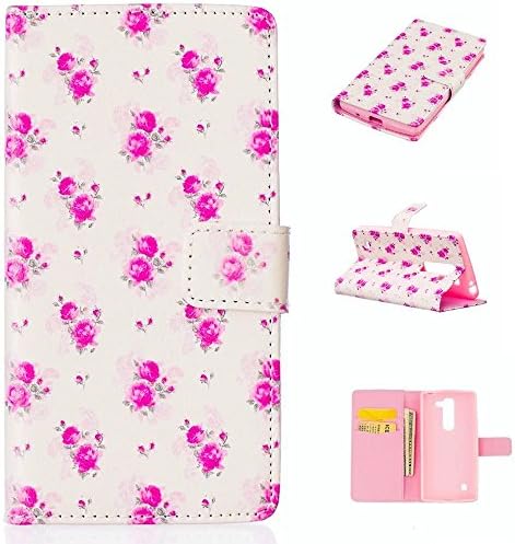 KSHOP Case Cover for LG Spirit H420 / LG Spirit H422 / LG Spirit H440/LG Spirit C70 Cover PU Leather Card Slots Case with Stand Function Shell Protective Cover Book-style Cell Phone Cover Cover Pouch Scratch Resistant Magnetic Closes Print Pattern Pink Roses + Pencil Touch Red