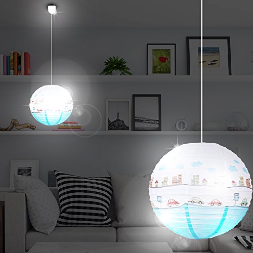MIA Light Auto Papier Kugel Hänge Leuchte Ø400mm/ Kinder/ Blau/ Pendel Lampe Hängelampe Hängeleuchte Kinderlampe Kinderleuchte Kinderzimmer Kinderzimmerbeleuchtung Kinderzimmerlampe Kinderzimmerleuchte Papierkugel Papierlampe Papierleuchte Pendellampe Pendelleuchte - 7