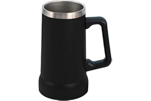 FOGARI Boccale di birra isolato con manico, 710 ml, in acciaio inox, grande tazza termica in metallo, per l'Oktoberfest (blu marino) (nero)