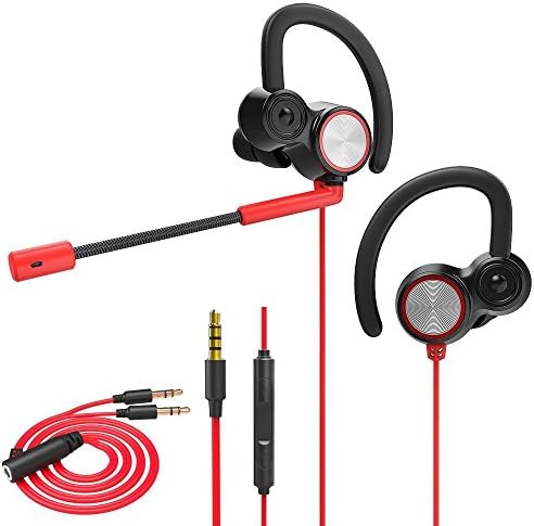 Gaming Earphone, Lauva Wired In-Ear Headset Dual Dynamic Driver Headphone with Adjustable Mic ,Noise Cancelling E-sport Earbuds Comfort-Fit for Smart Phone/PC/Nintendo Switch/XboxOne/PS4 (Black and red)