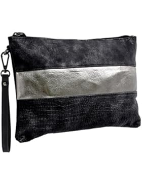David Jones - Damen Streifen Umhängetasche - Nubuk Samt Kroko Metallisch Glänzend Leder imitat - Schultertasche...
