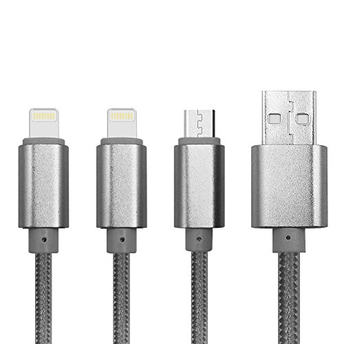 USB Ladekabel, 3 in 1 Multifunktions -Durable Geflochtene Micro-USB-Ladekabel Kabel / für iPhone 5 5C 5S 6 7Plus / für Android-Handy( 2 Lightning und 1 Micro-Silber) - 3
