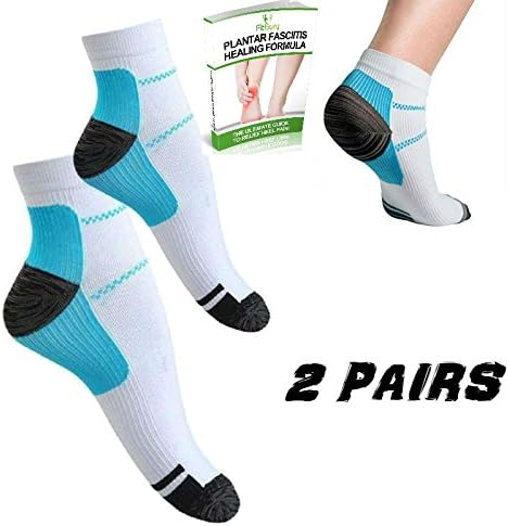 Plantar Fasciitis Socks &amp; FREE eBook, (2 Pairs &amp; 1 Pair of Compression Socks Available) Foot Care Compression Sleeve For Men &amp; Women, Ultimate Arch Support Sleeves For Your Aching Heels, Better than Night Splint, Ideal Gift For Runners, Teachers &amp; Dancers, Eases Swelling &amp; Heel Spurs, Increases Circulation and Relieve Pain Fast (Blue White (2 Pairs), L/XL (UK 7-11 / EU 41-45))
