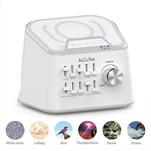 AuCuTee Combination White Noise Machine, High Fidelity Sleep Sound Wireless Charging Machine with 10 Natures Sounds Mixed or Individually Play, Relaxation (Silver)