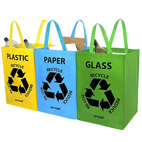 Amos 3er Set Wiederverwendbare 53l Taschen Mit Transportgriffen Fr Recycling Mlltrennsystem Abfalltrenner Fr Sortieren Von Glas Plastik Papier