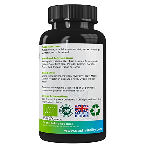 Organic Ashwaghanda 500mg KSM-66 | Premium 500mg KSM66 Root Extract Ashwangandha | 90 Vegan Capsules with Black Pepper | Natural Ayurveda Herbal Supplement | Organic & Vegan Certified | UK Made - Image 5