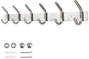 Dripex Coat Hook Rack Wall Mounted 304 Stainless Steel Hanger Heavy Duty Clothes Hat Holder (6 Hooks)
