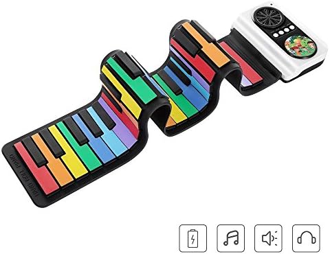 LifetSmart Rainbow Roll Up Piano, with Music Scores - PLAY by COLOR, 37 Standard Keys with Loud Speaker, Educational Toy for Beginner, Perfect Gift for Children ,Flexible, Completely Portable, battery OR USB powered. (BLACK)