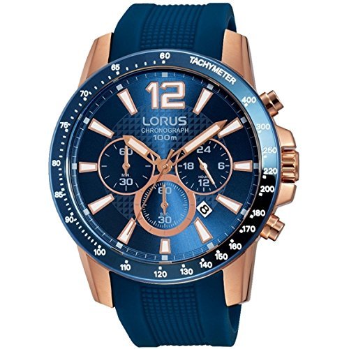 Lorus Mens Blue Silicone Strap Rose Gold RT392EX9