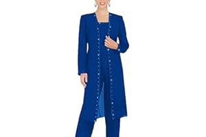 Leader of the Beauty 3 Piece Chiffon Beaded Pant Suits Mother of The Bride Pant Suits with Long Jacket for Women Formal