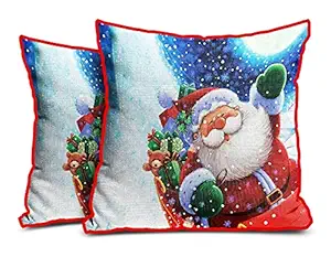DreamVio Jute Exclusive Merry Christmas Decorative Throw/Pillow Covers, Cushion Covers for Gifting, Living Room, Bed Room, Sofa,Chairs Pack/Set of 2 (Multicolour, Size 16 x 16 Inches)