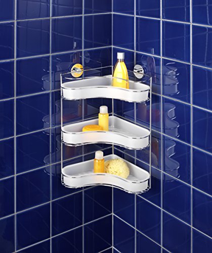 WENKO 20895100 Vacuum-Loc Eckregal 3 Etagen Milazzo – Befestigen ohne bohren, Stahl, 35 x 47.5 x 24 cm, Chrom - 3