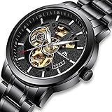 Herren Automatikuhr Männer Mechanische Automatik Schwarz Militär Wasserdicht Skelett Designer Edelstahl Leuchtende Armbanduhren Mann Luxus Gold Steampunk Klassisch Analog Tourbillon Uhr