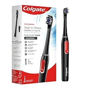Colgate ProClinical 250R Rechargeable Sonic Electric Toothbrush with Soft Floss Tip & Spiral Bristles - Charcoal (with Replaceable Brush Head Included)