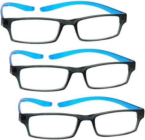 OPULIZE UV Reader Black Bright Blue Neck Specs Reading Glasses Value 3 Pack Womens Mens Spring Hinges UVR3PK020 +1.50