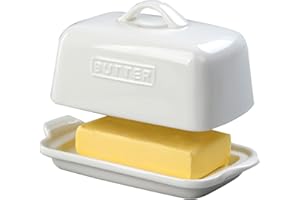 JSHKY Butter Dish Fits Either a Whole 250g or a Full 500g UK Butter Block. (White Butter Dish, Large)