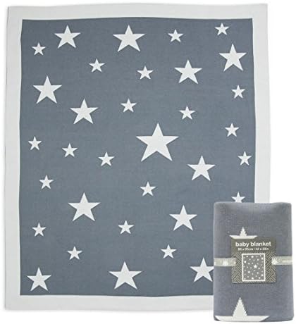 WEEG Oamigo Exclusive Stellar with Stars Knitted Blanket for Babies Cotton – 1pc. 80x95 cm, Dark Grey